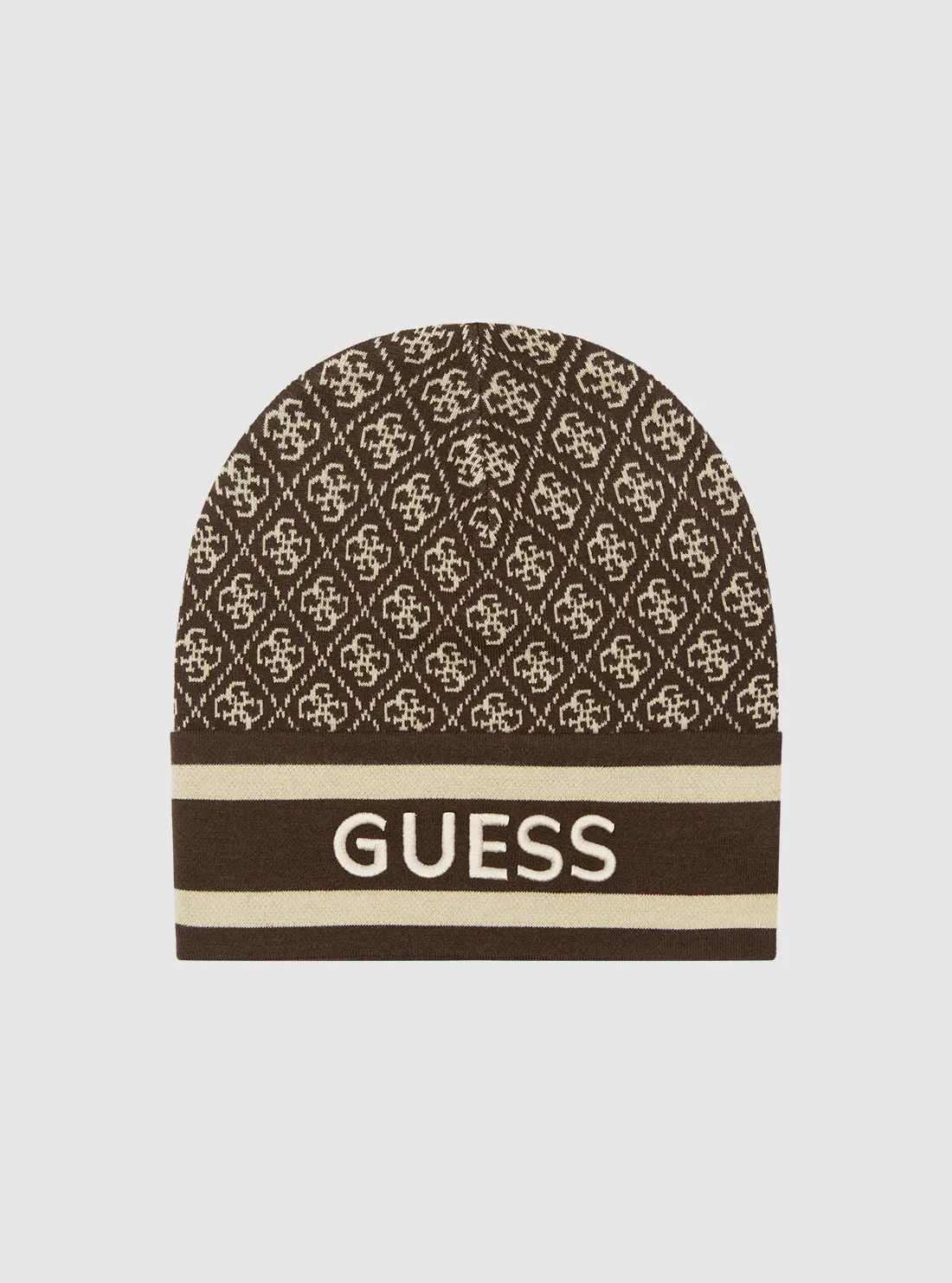 Dark Brown Logo Knit Beanie Guess