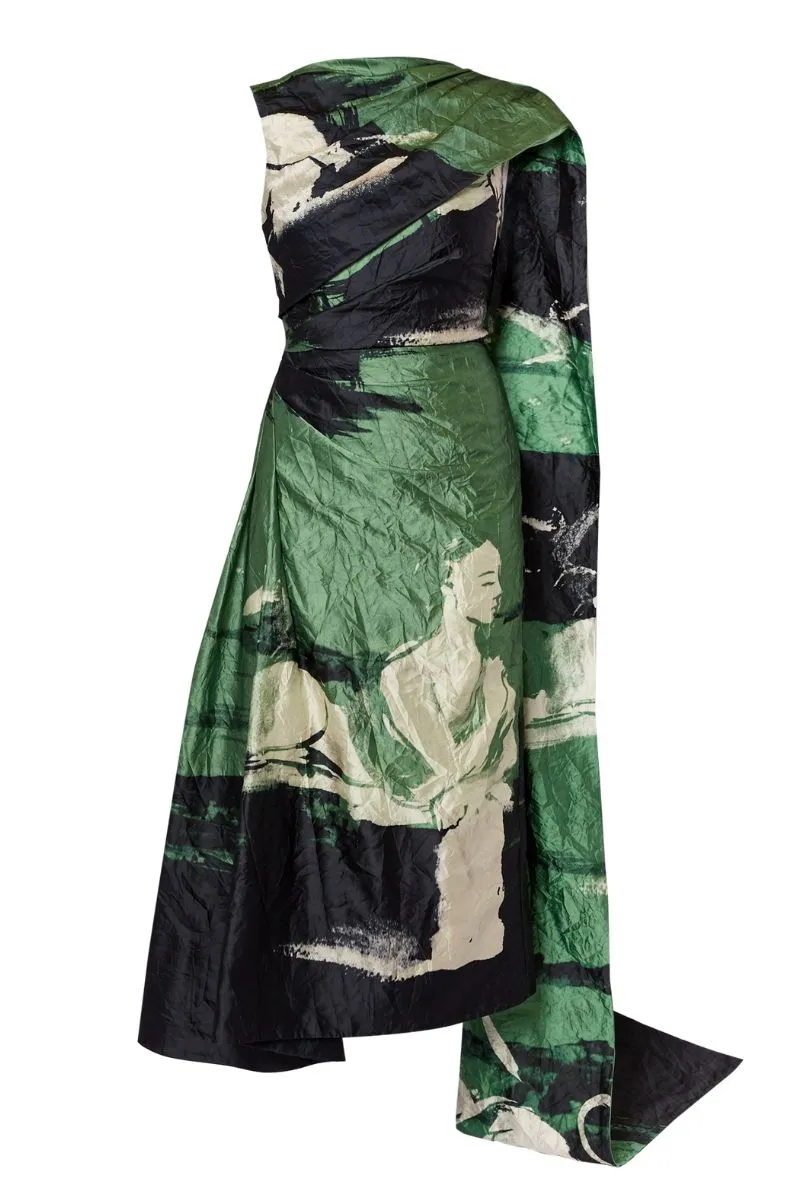 Draped Scarf Midi Dress
