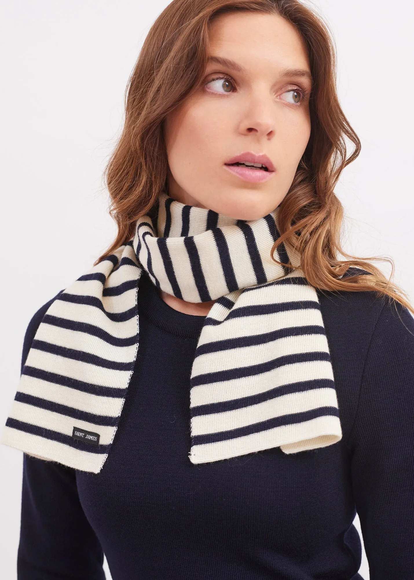 Echarpe raye Scarf - en pure laine vierge (ECRU/MARINE)