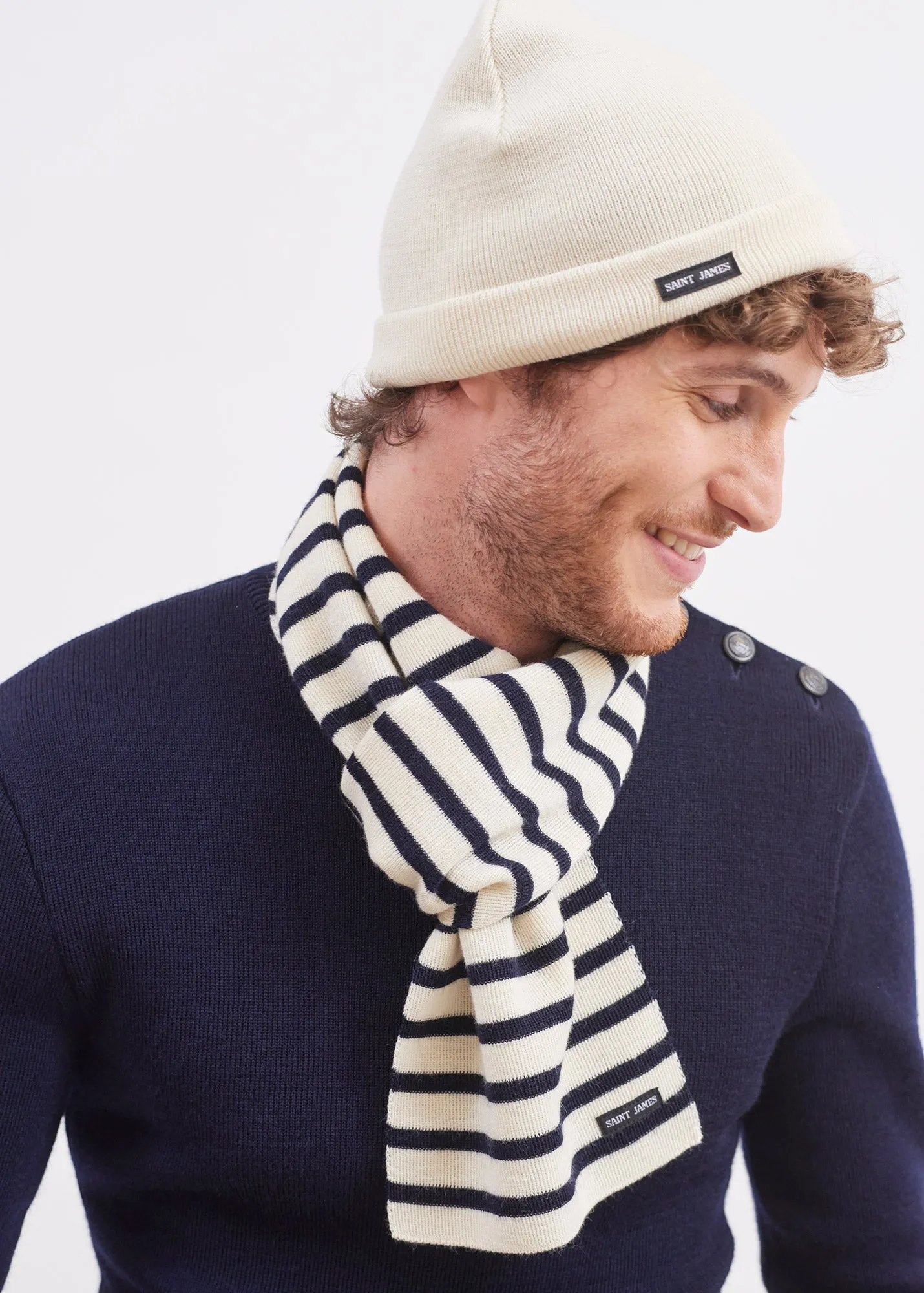 Echarpe raye Scarf - en pure laine vierge (ECRU/MARINE)