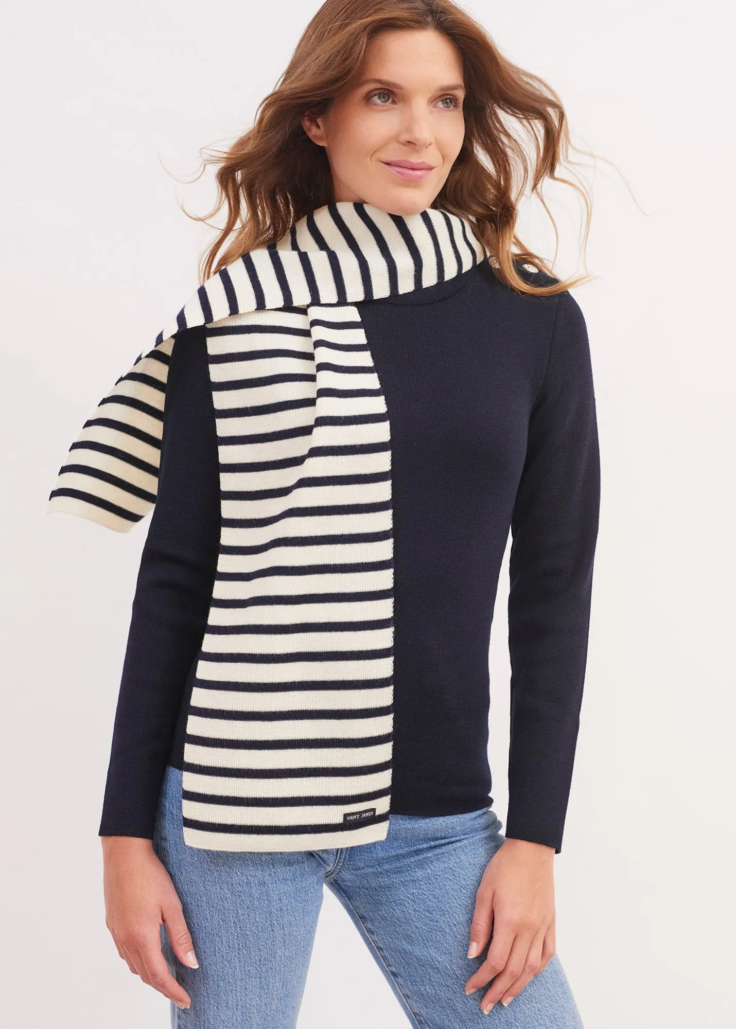 Echarpe raye Scarf - en pure laine vierge (ECRU/MARINE)