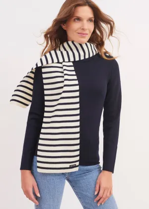 Echarpe raye Scarf - en pure laine vierge (ECRU/MARINE)