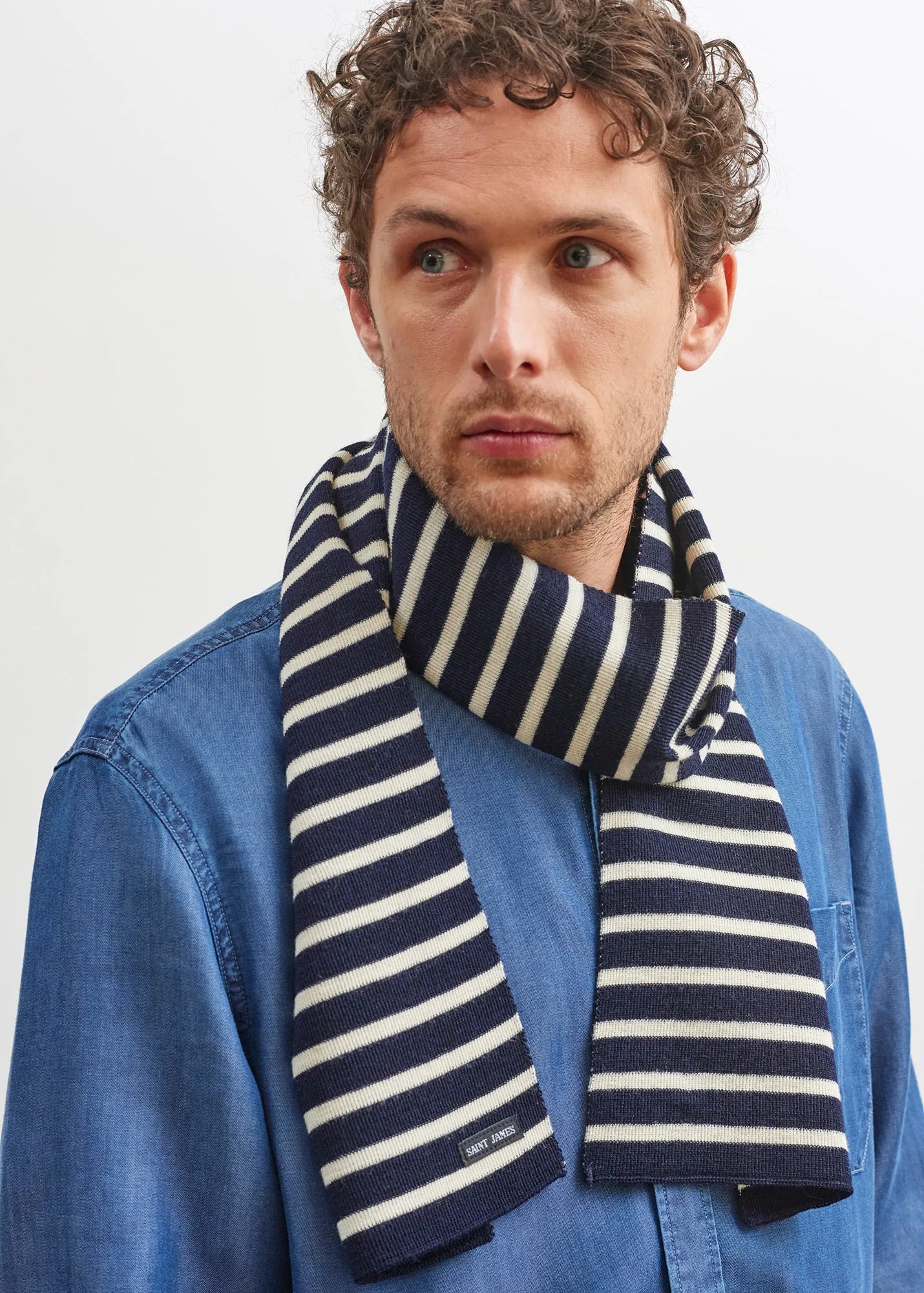 Echarpe raye Scarf - en pure laine vierge (MARINE/ECRU)