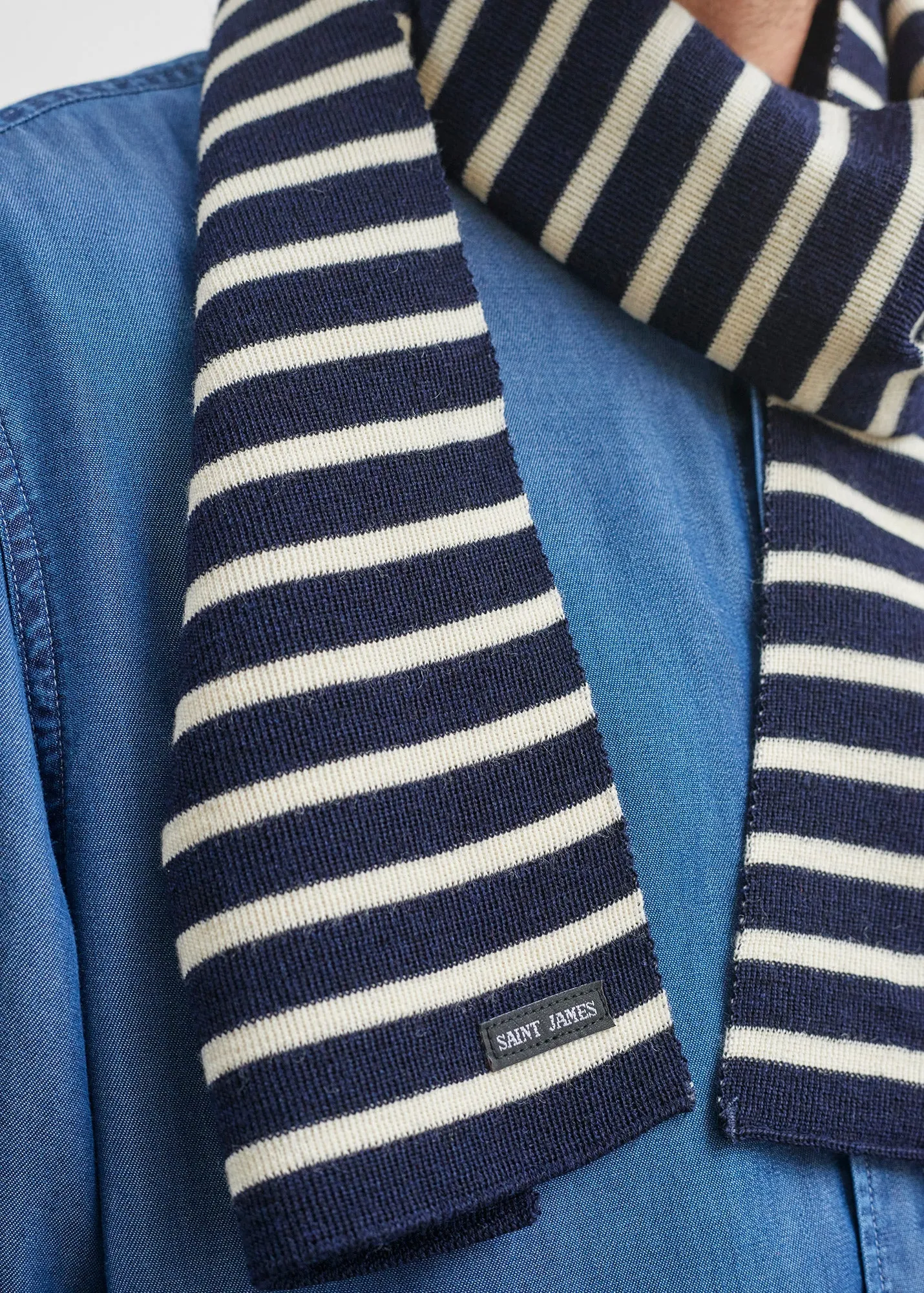 Echarpe raye Scarf - en pure laine vierge (MARINE/ECRU)