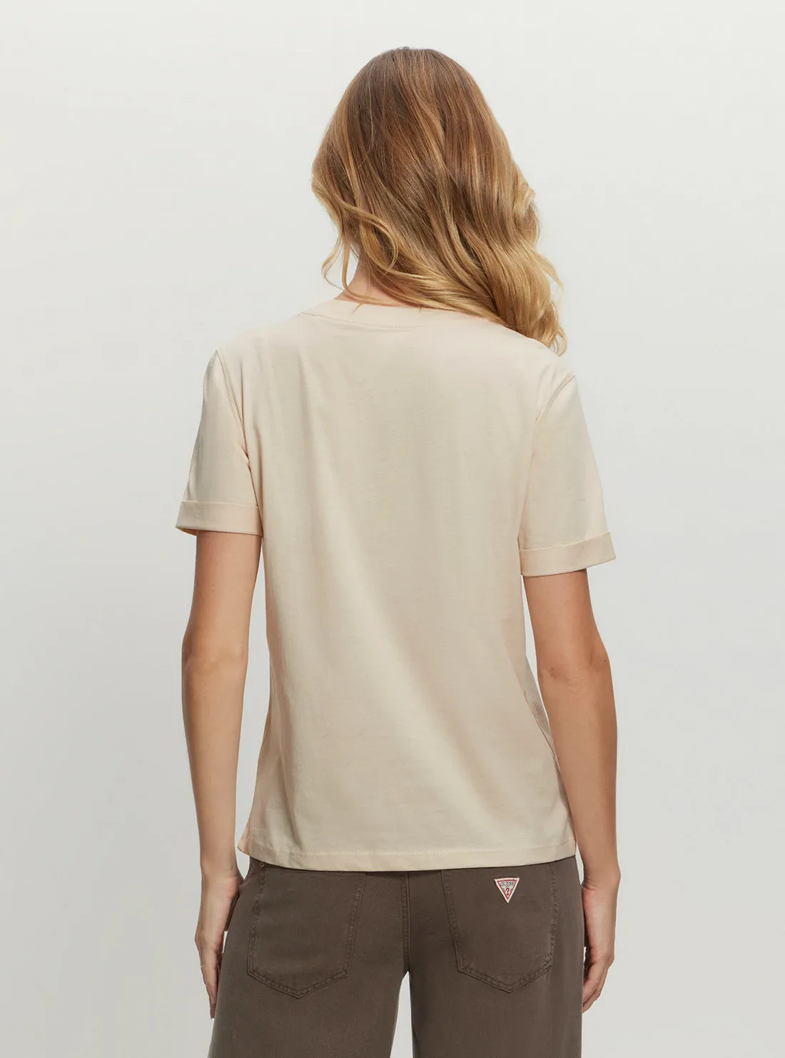 Eco Beige Glittery Logo T-Shirt Guess