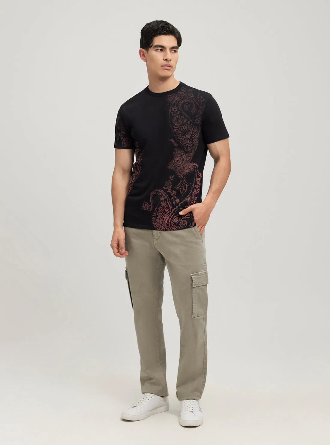 Eco Black Faded Paisley T-Shirt Guess