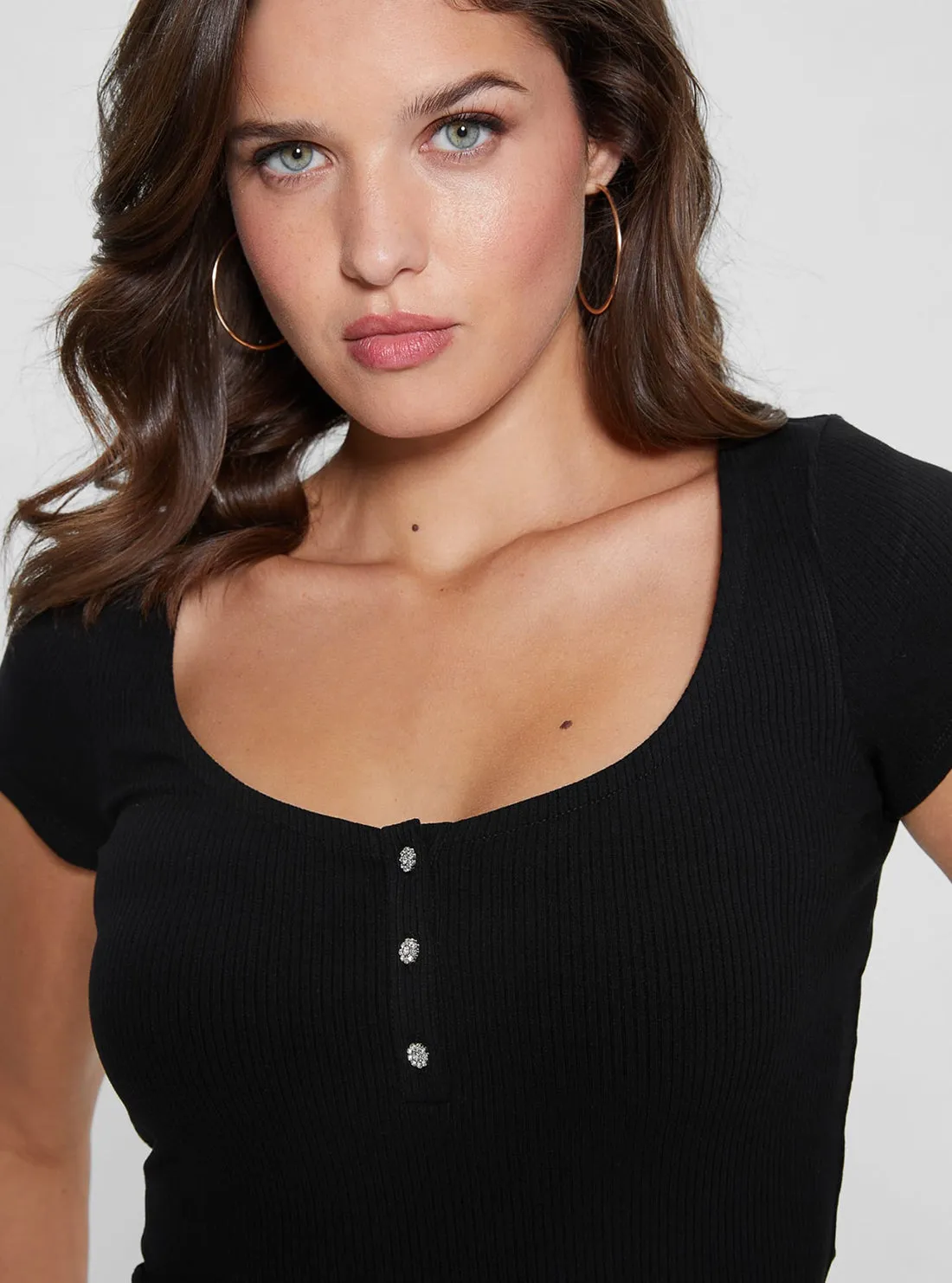 Eco Black Karlee Jewel Henley T-Shirt Guess