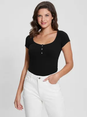 Eco Black Karlee Jewel Henley T-Shirt Guess
