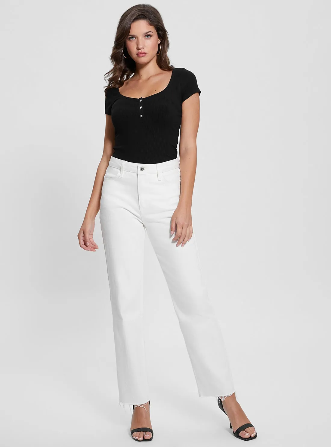 Eco Black Karlee Jewel Henley T-Shirt Guess
