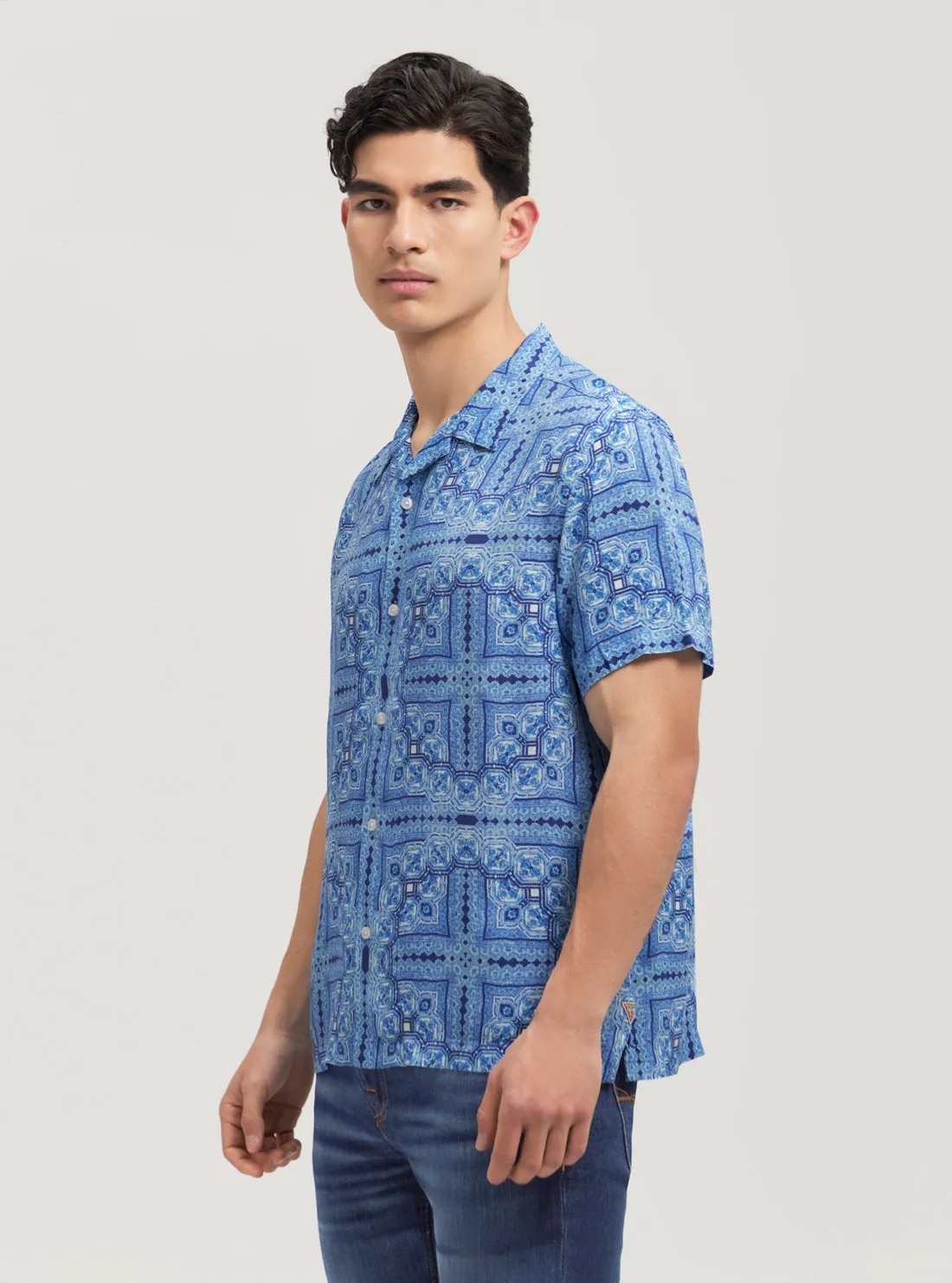 Eco Blue Tile Short Sleeve Shirt Guess