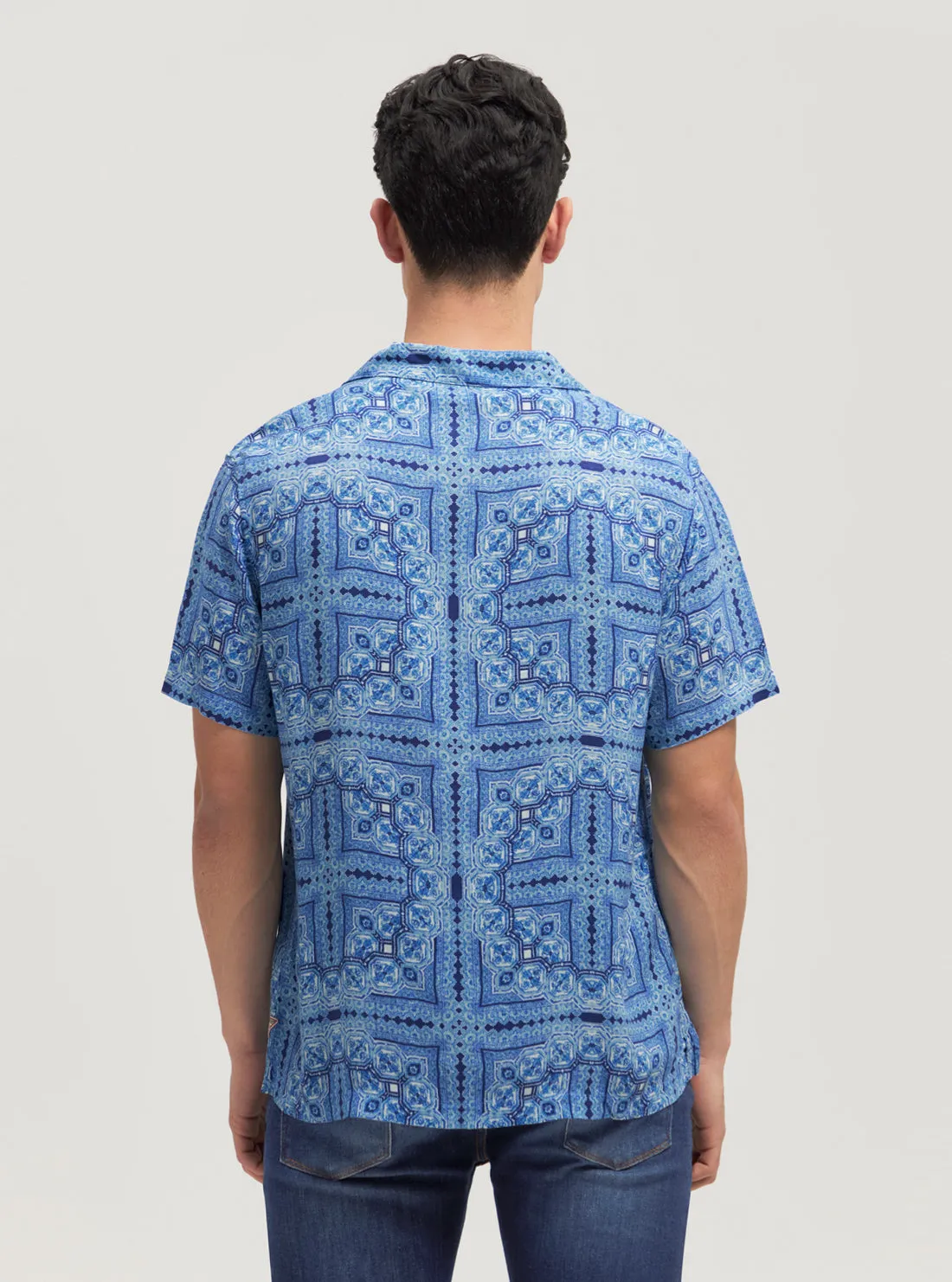 Eco Blue Tile Short Sleeve Shirt Guess