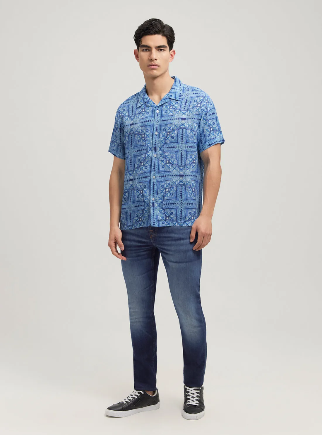 Eco Blue Tile Short Sleeve Shirt Guess