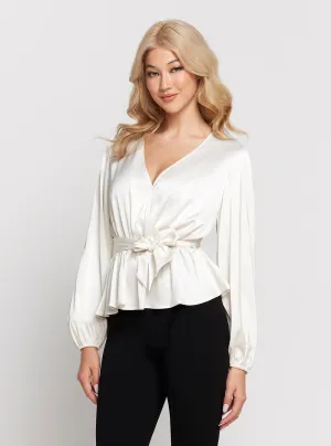 Eco White Juley Long Sleeve Front Tie Top Guess