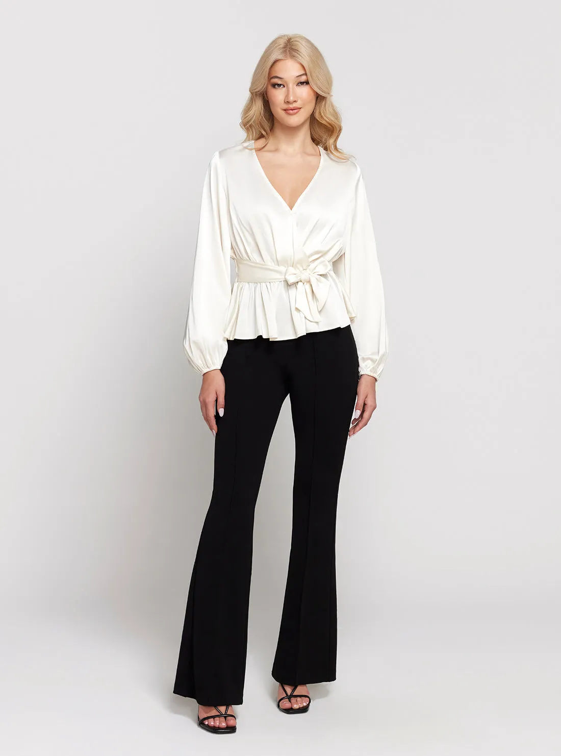 Eco White Juley Long Sleeve Front Tie Top Guess