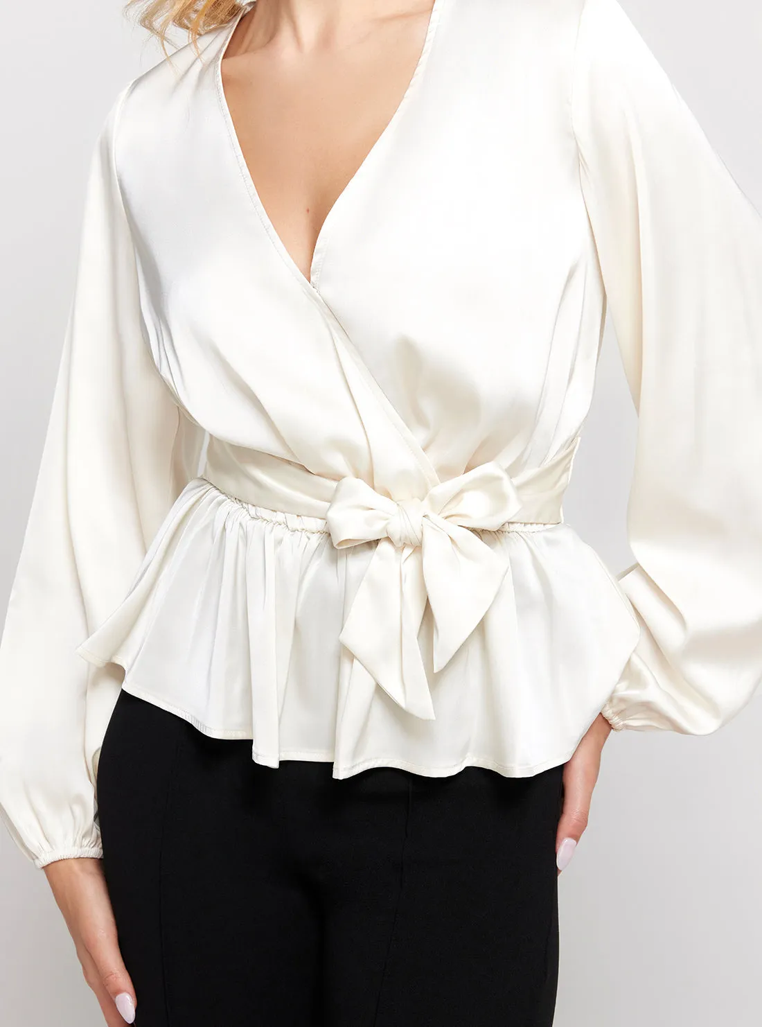 Eco White Juley Long Sleeve Front Tie Top Guess