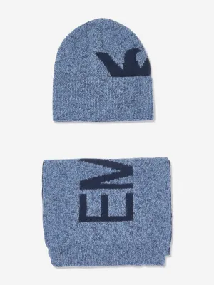 Emporio Armani Boys Knitetd Hat and Scarf Set in Blue