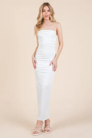 FASHNZFAB Women's Asymmetry Ruched Double Layered Maxi Dress
