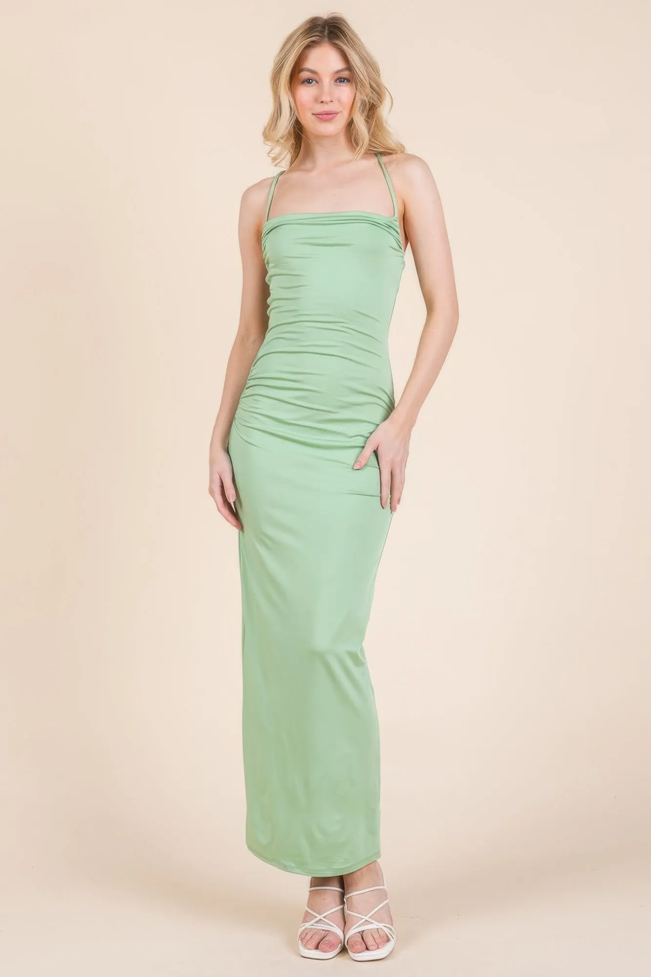 FASHNZFAB Women's Asymmetry Ruched Double Layered Maxi Dress