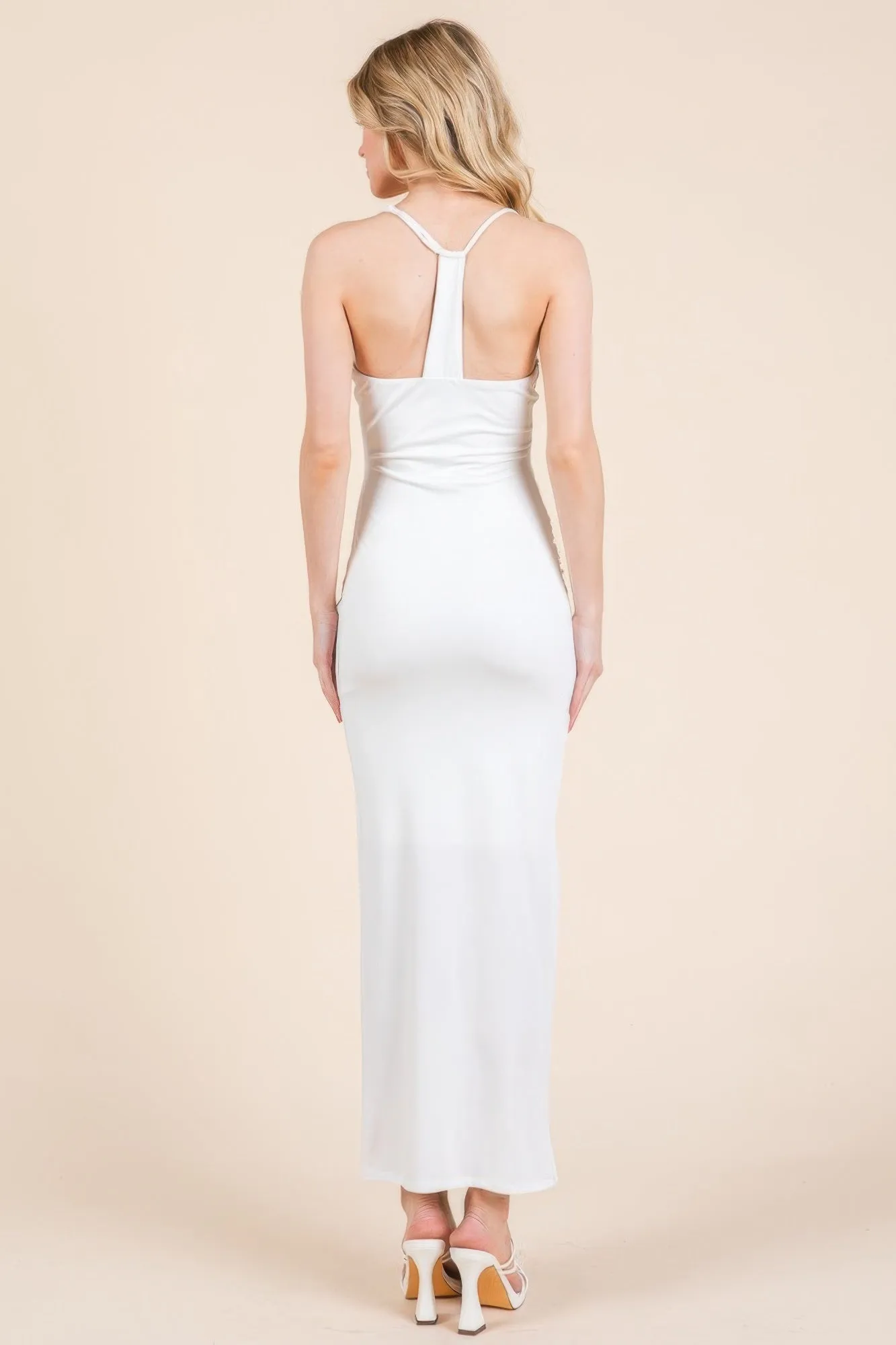 FASHNZFAB Women's Asymmetry Ruched Double Layered Maxi Dress