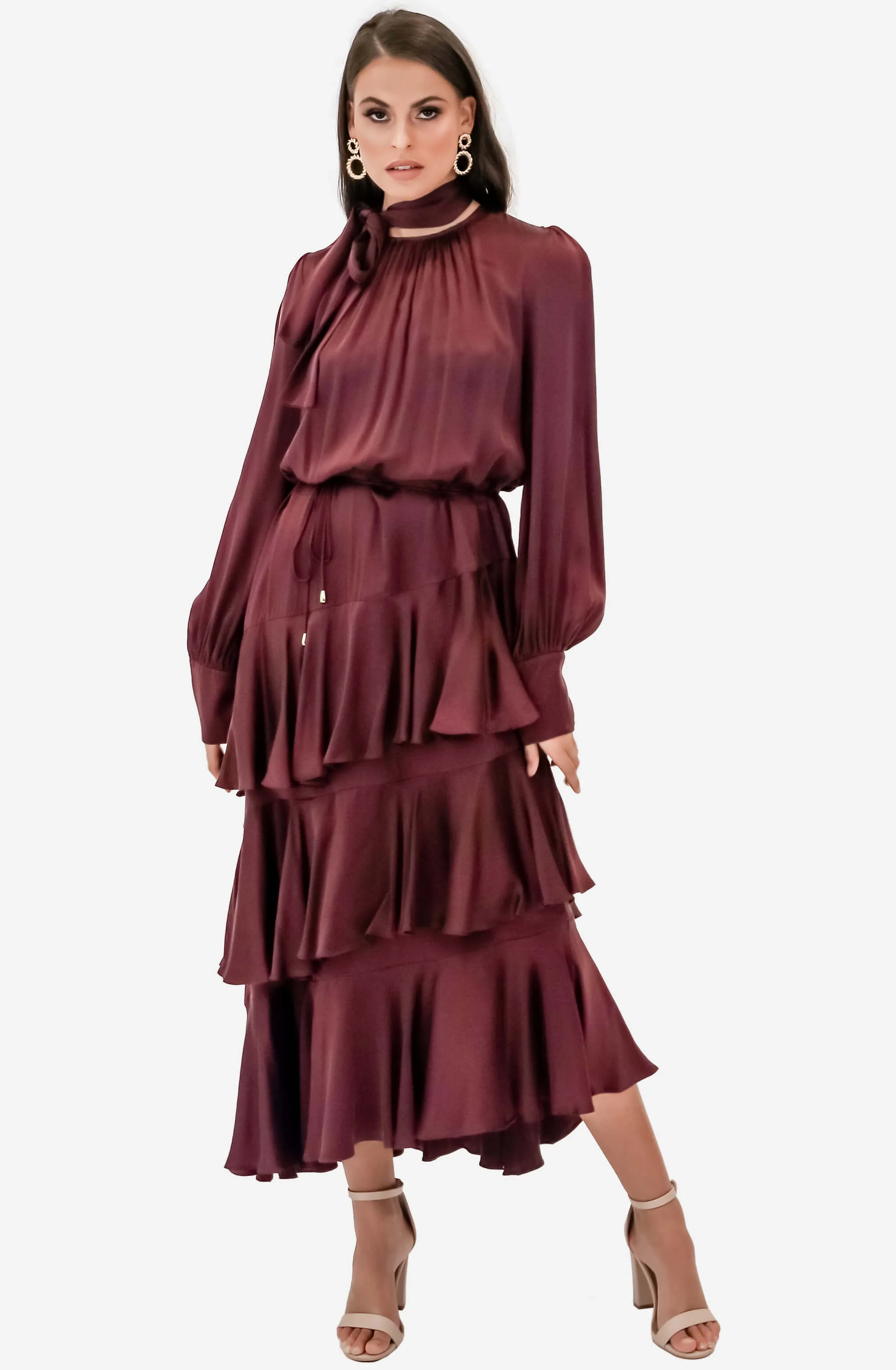 FINAL SALE: Espionage Silk Flounce Mahogany Dress by Zimmermann