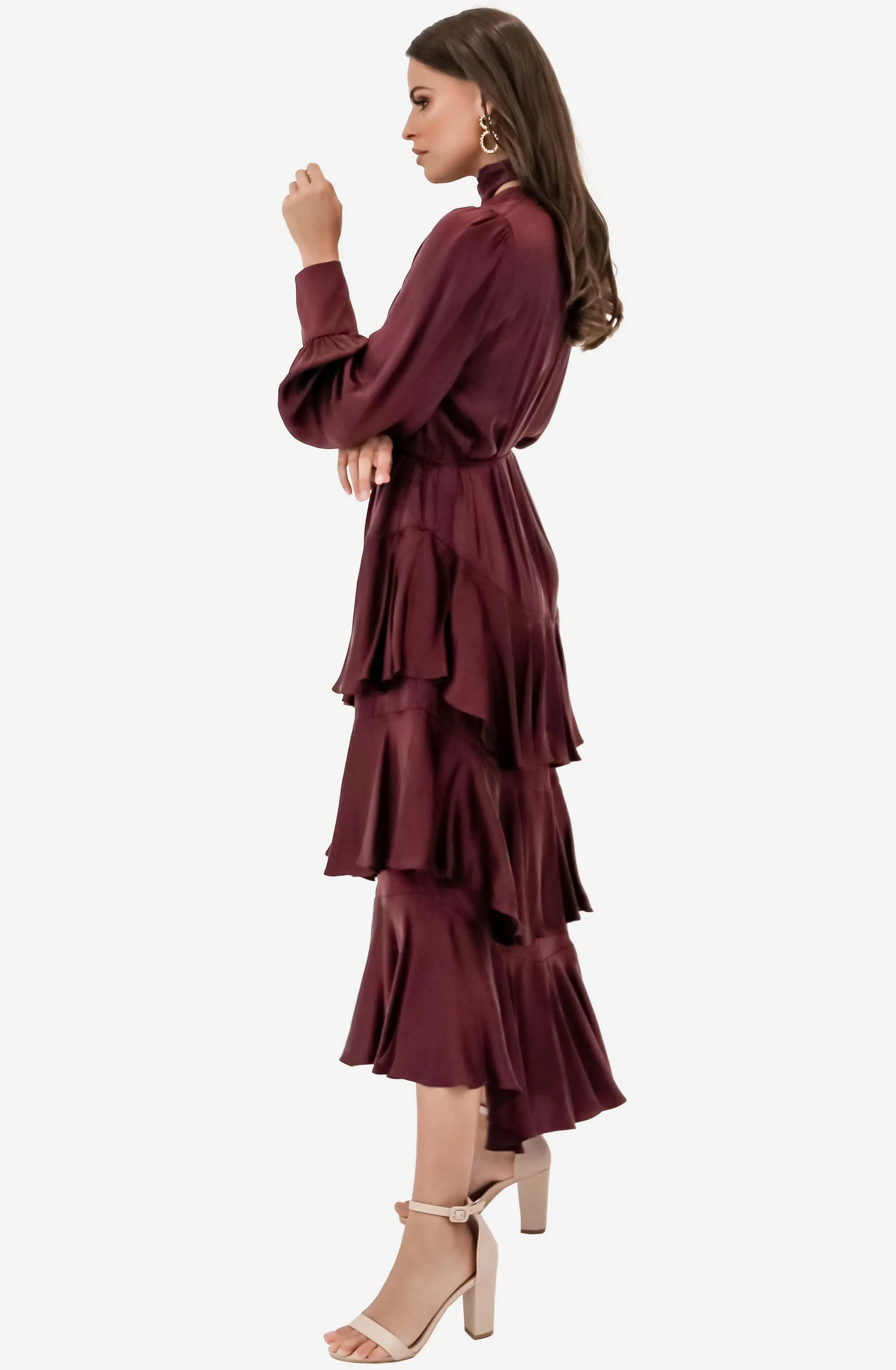 FINAL SALE: Espionage Silk Flounce Mahogany Dress by Zimmermann