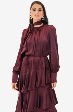 FINAL SALE: Espionage Silk Flounce Mahogany Dress by Zimmermann