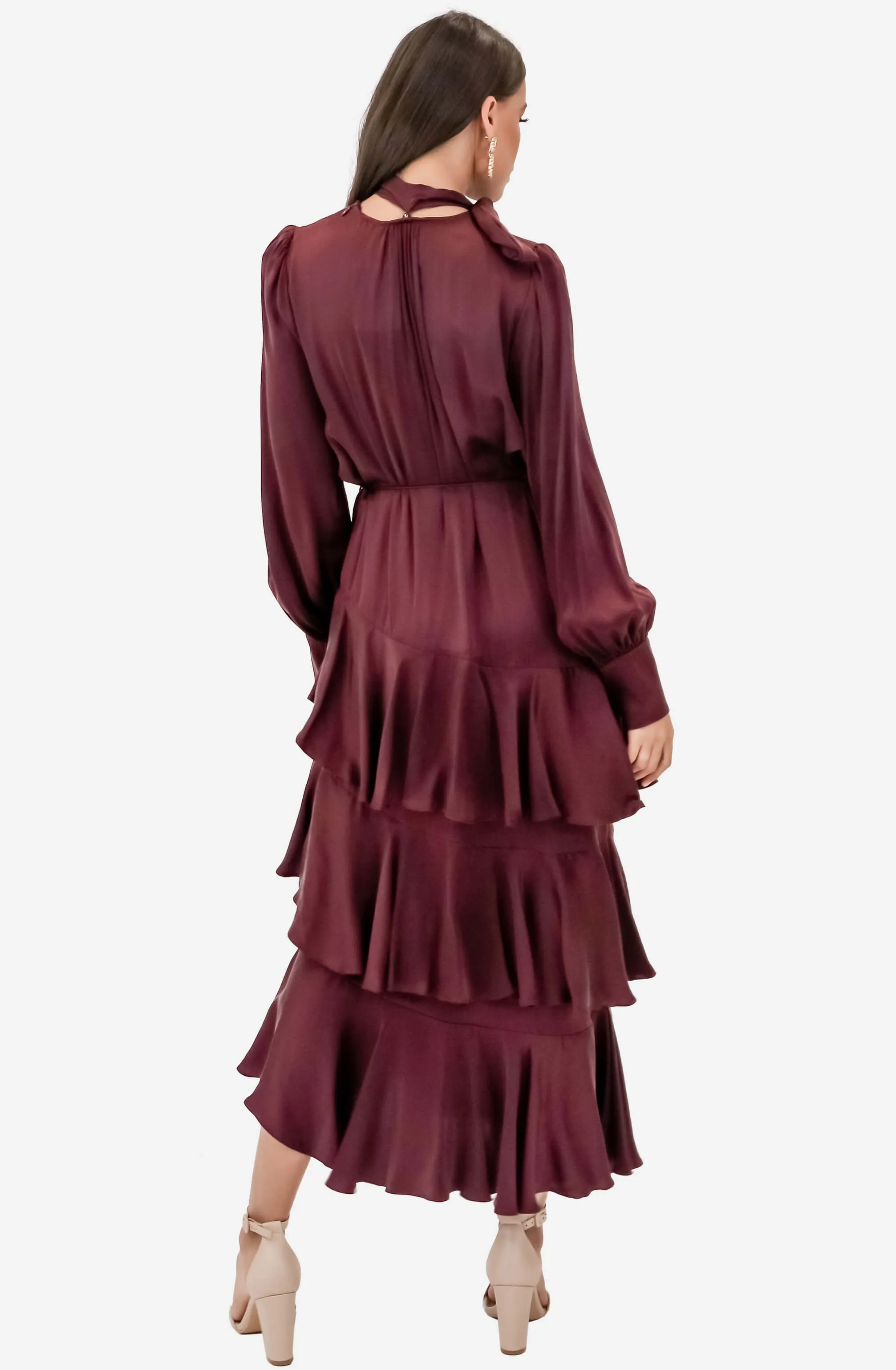 FINAL SALE: Espionage Silk Flounce Mahogany Dress by Zimmermann