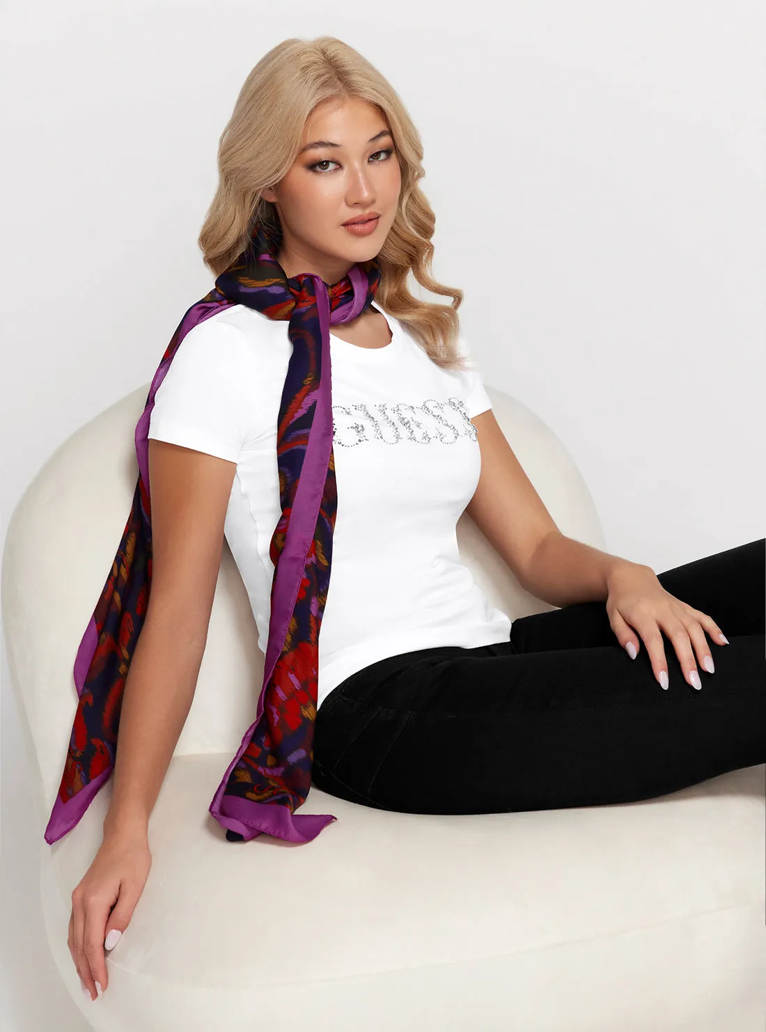 Fuchsia Floral Kefiah Scarf Guess