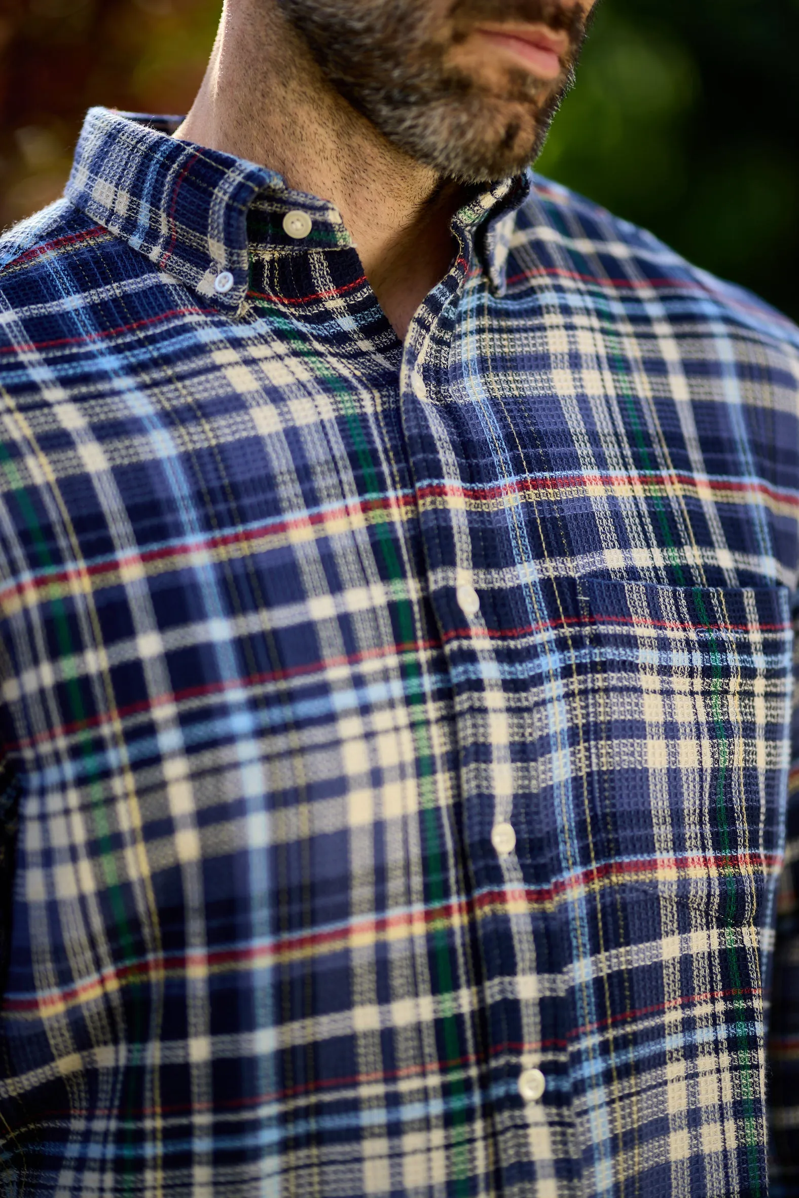 Gant Mens Waffle check shirt - Dusty navy