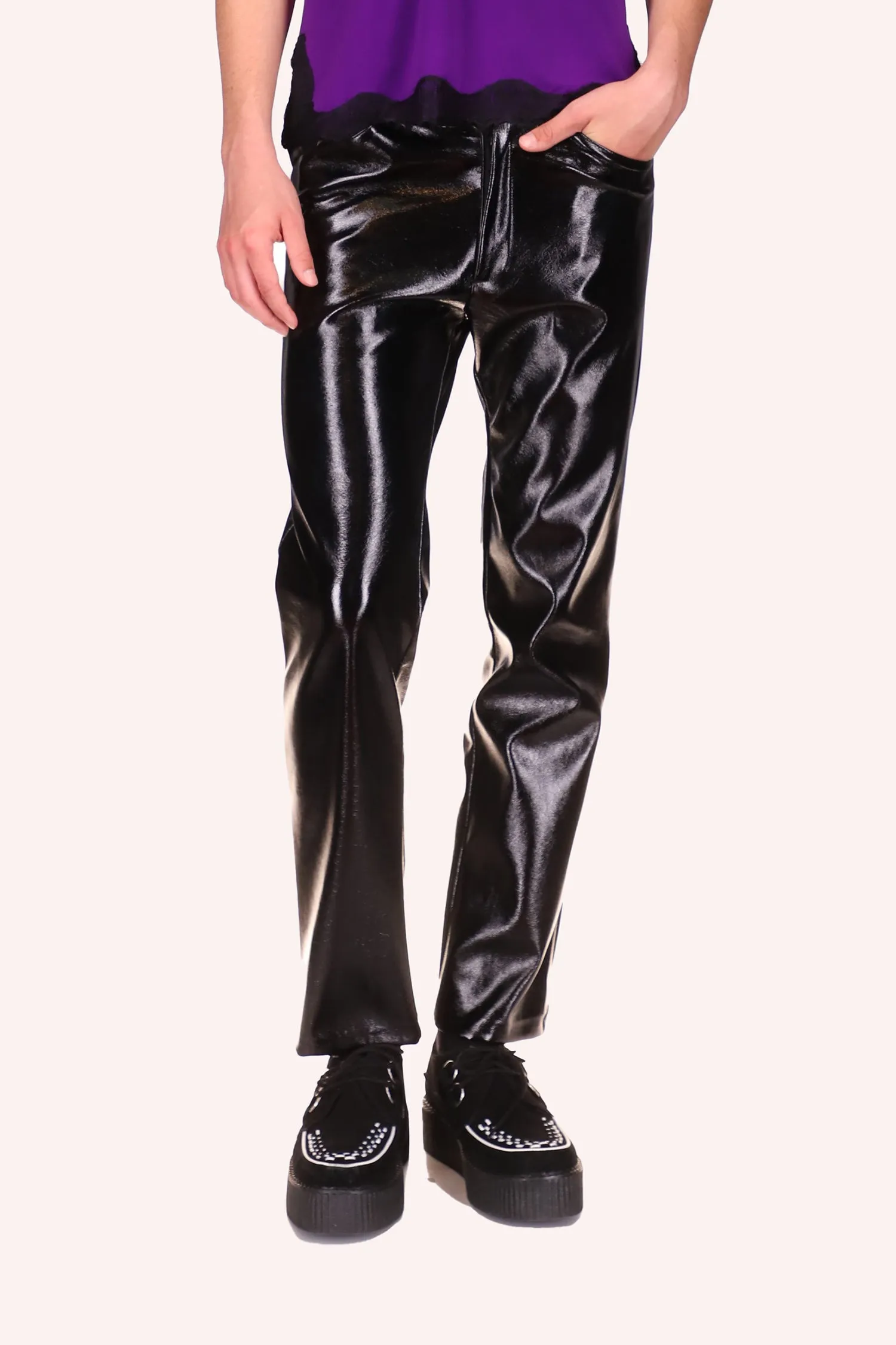 Genderless Black Patent Pants Annasui