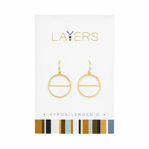 Gold Half Stone Circle Dangle Layers Earrings