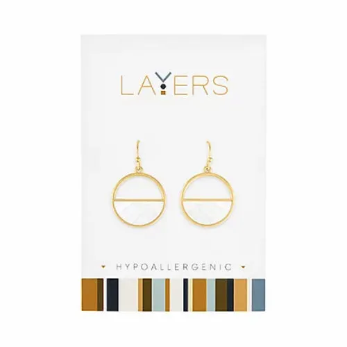 Gold Half Stone Circle Dangle Layers Earrings