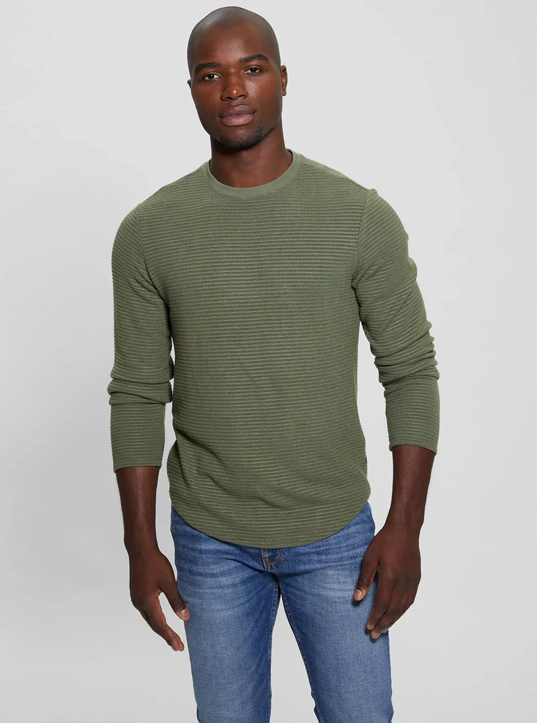 Green Hudson Linear Knit Jumper Guess