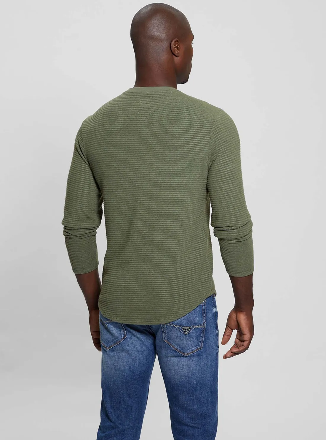 Green Hudson Linear Knit Jumper Guess