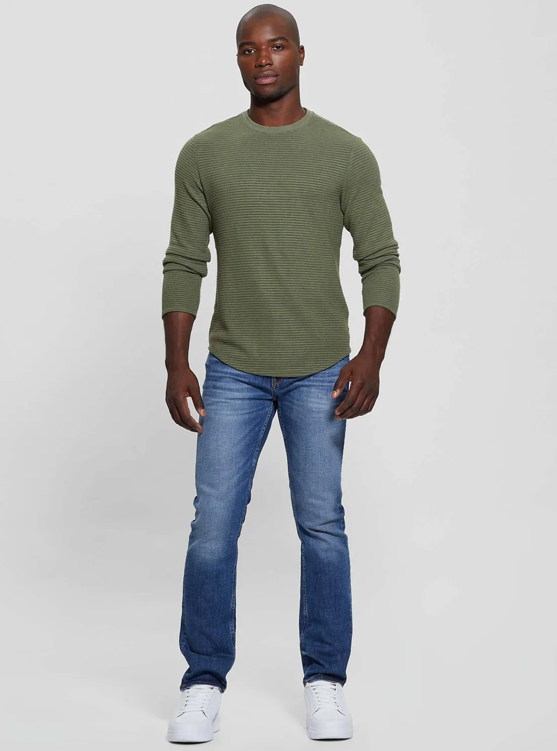 Green Hudson Linear Knit Jumper Guess