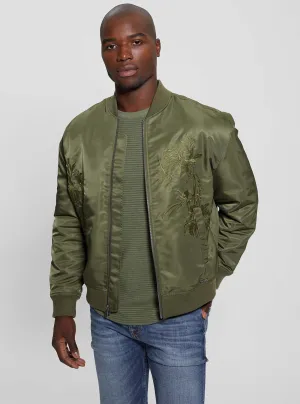 Green Twill Hawk Bomber Jacket Guess
