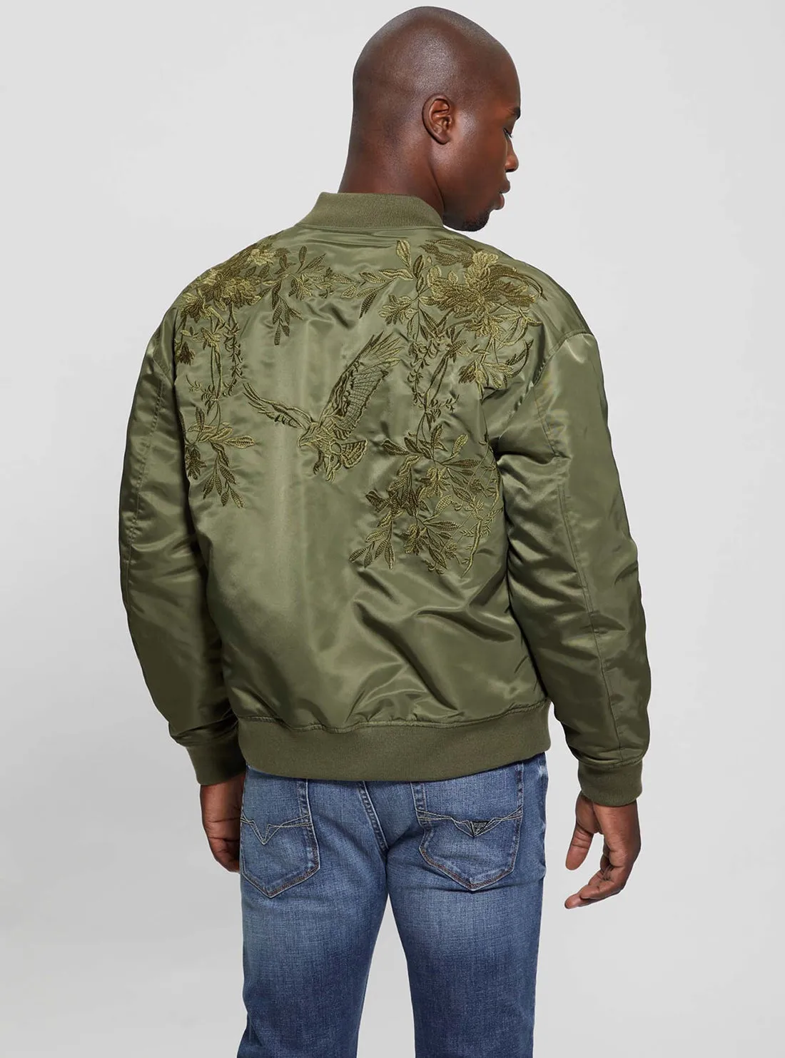 Green Twill Hawk Bomber Jacket Guess