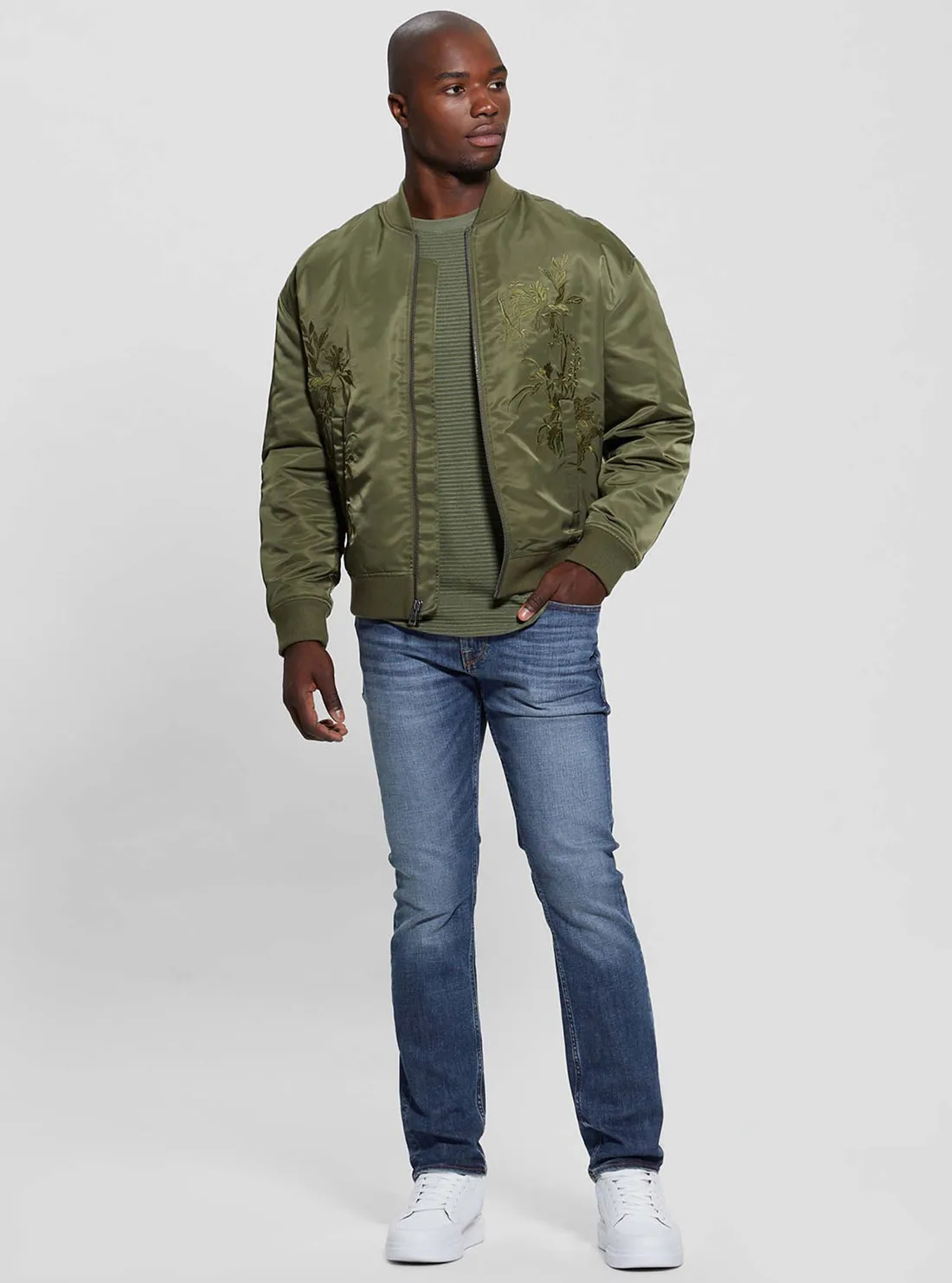 Green Twill Hawk Bomber Jacket Guess