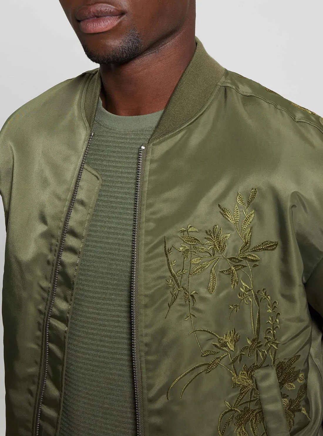 Green Twill Hawk Bomber Jacket Guess