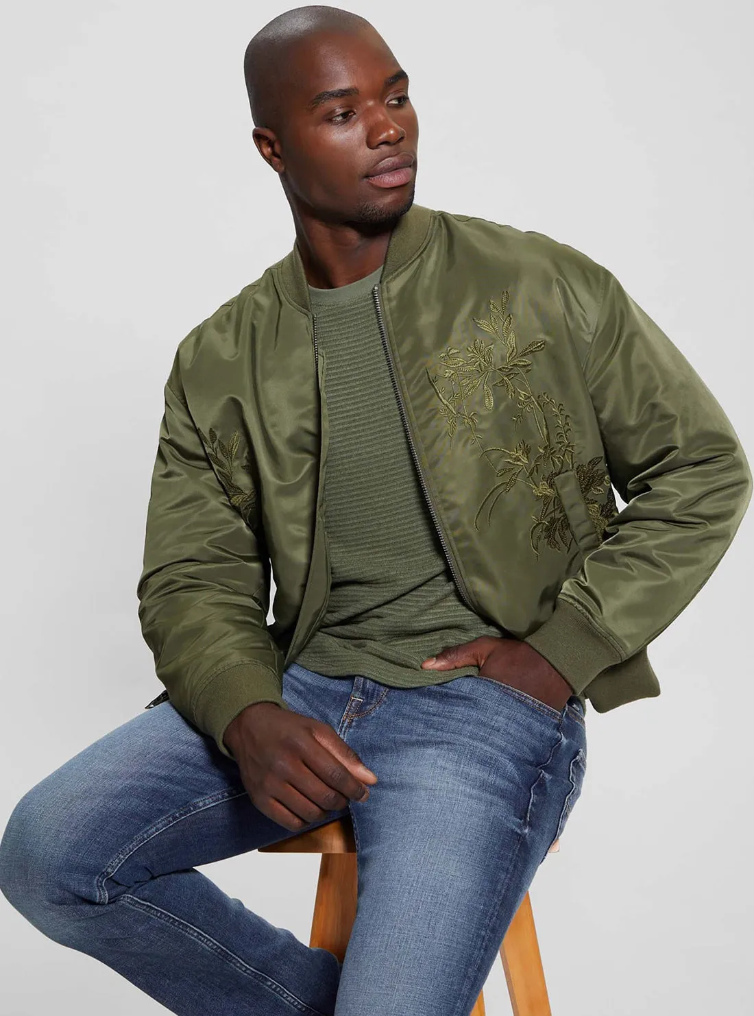 Green Twill Hawk Bomber Jacket Guess