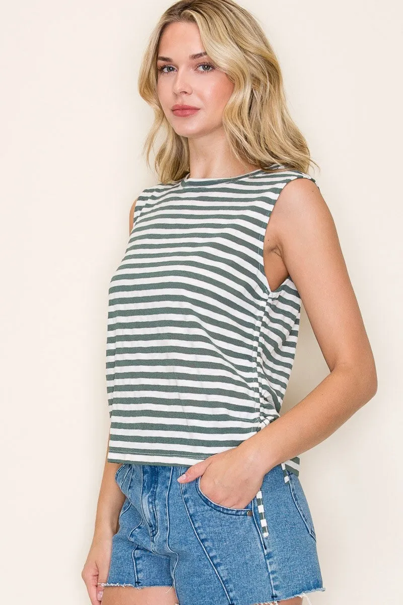 Green   White Stripe Slub Tank