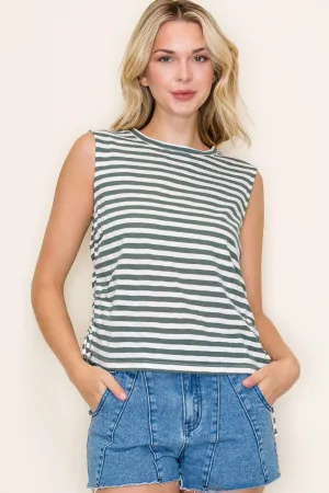 Green   White Stripe Slub Tank