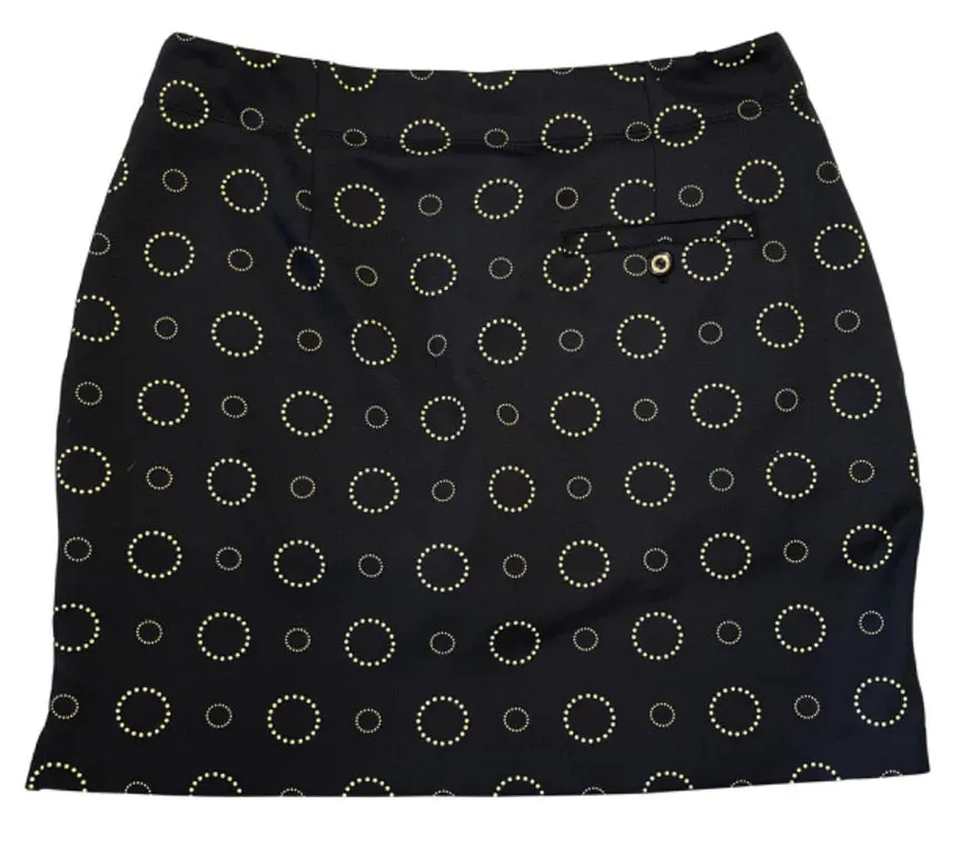 Greg Norman Black Pull-on Golf Skort w/ Gold Circles Size L  MSP$90