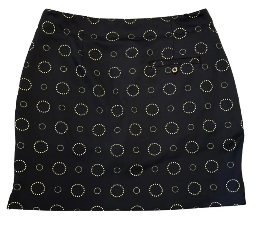 Greg Norman Black Pull-on Golf Skort w/ Gold Circles Size L  MSP$90