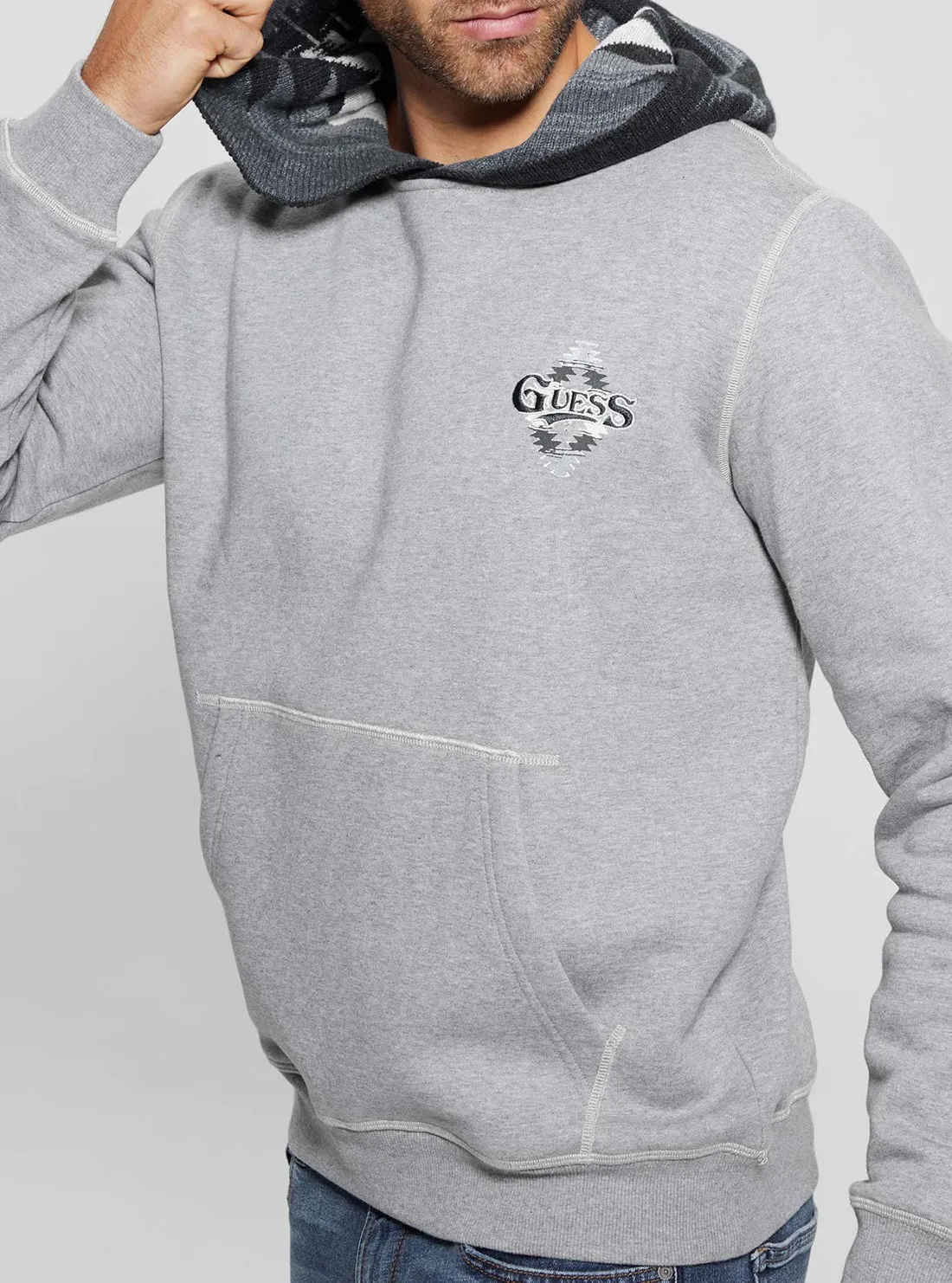 Grey Contrast Hoodie Jumper Guess