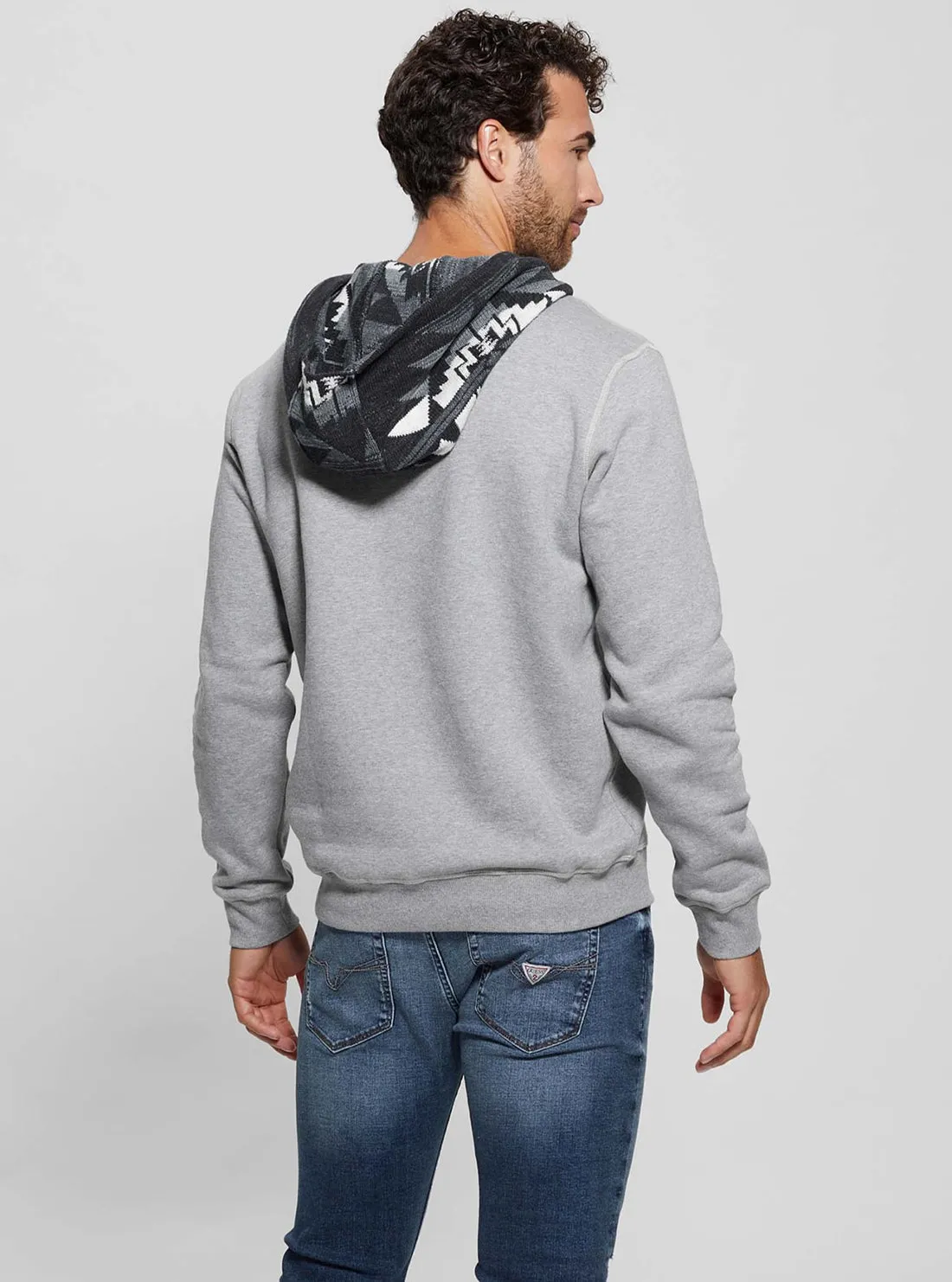 Grey Contrast Hoodie Jumper Guess
