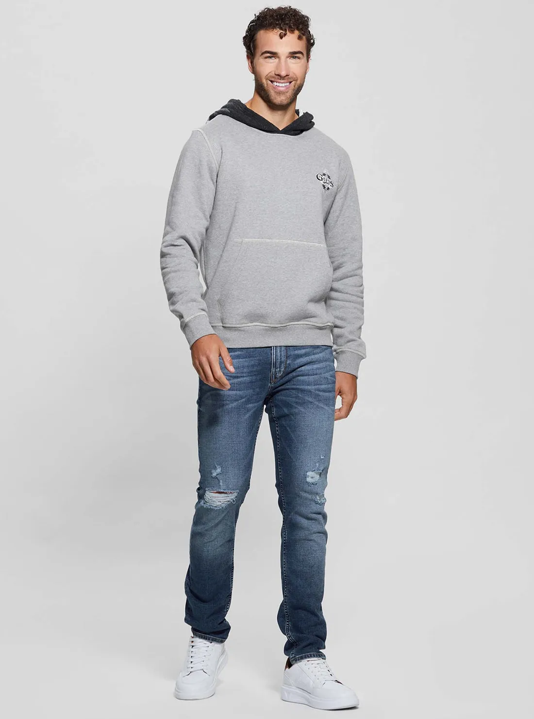 Grey Contrast Hoodie Jumper Guess