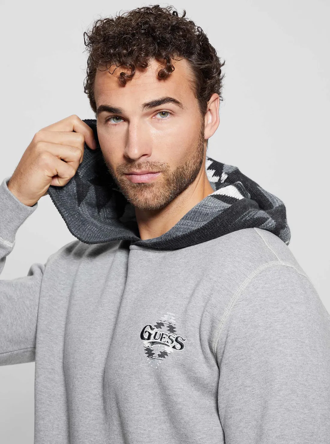 Grey Contrast Hoodie Jumper Guess