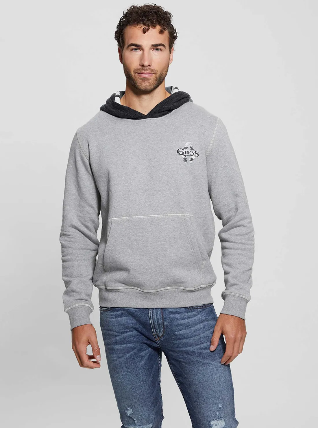 Grey Contrast Hoodie Jumper Guess