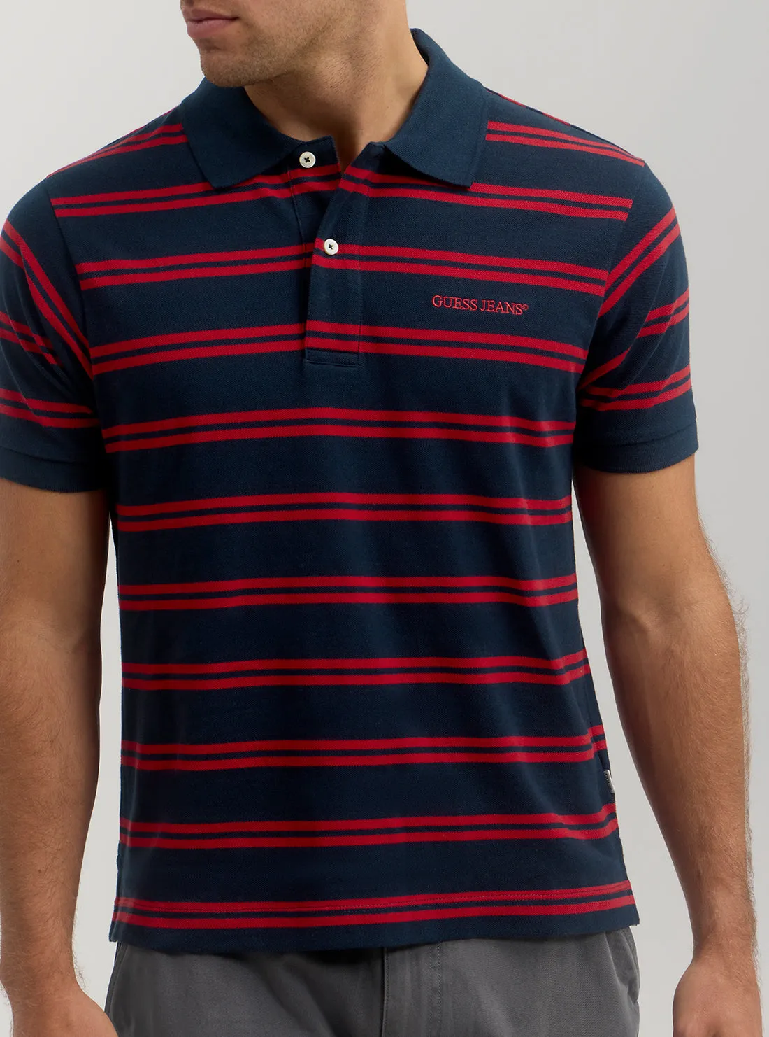 Guess Jeans Red Blue Stripes Polo T-Shirt Guess